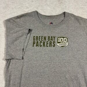 Majestic Green Bay Packers 100 Seasons Gray T Shirt‎ Men's Large